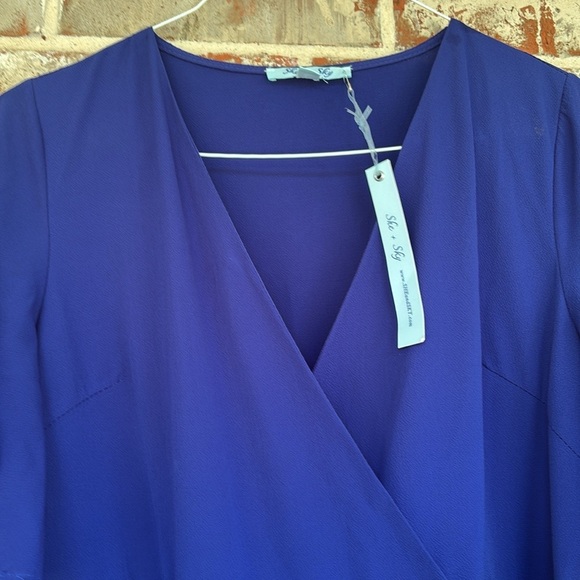 She + Sky Royal Blue Flutter Sleeve Midi Wrap Dress - Picture 7 of 15